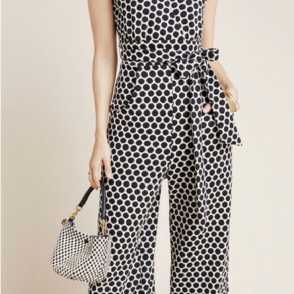 EUC Anthropologie Eva Franco Sleeveless Jumpsuit Size Polka Dot Black White!! - Picture 2 of 10